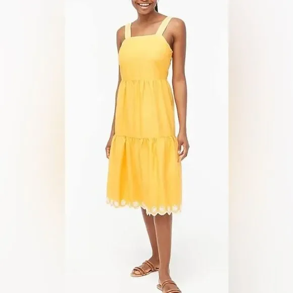 J. Crew yellow dress with white eyelet embroidery details size 4 MIDI. - Picture 1 of 6